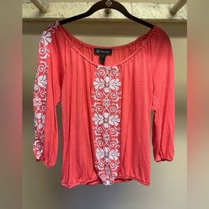 Off the Shoulder, Pink and white detailing, Size: Small, Brand: INC